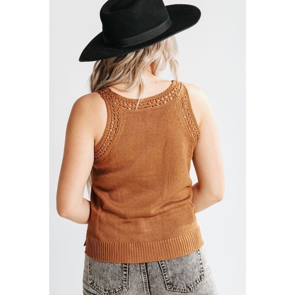 Wishlist Women's Acrylic Sleeveless Ribbed Crochet Tank Sweater Size L Brown NWT - Picture 3 of 9